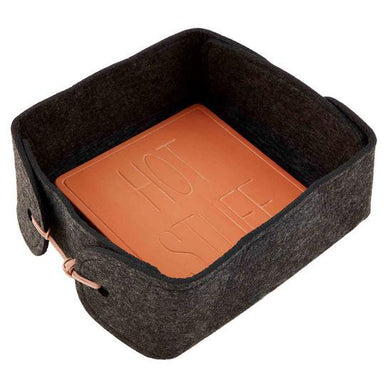 Orange Bread Warming Set: Stylish 2-Piece Basket & Hot Stuff Tile for Freshly Toasted Delight!