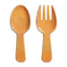 A set of two disposable plastic utensils, a spoon and a spork, made from a textured orange-brown material with a dark speckled edge, shown against a plain white background.
