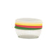 Clear container with colorful silicone lids on a white background