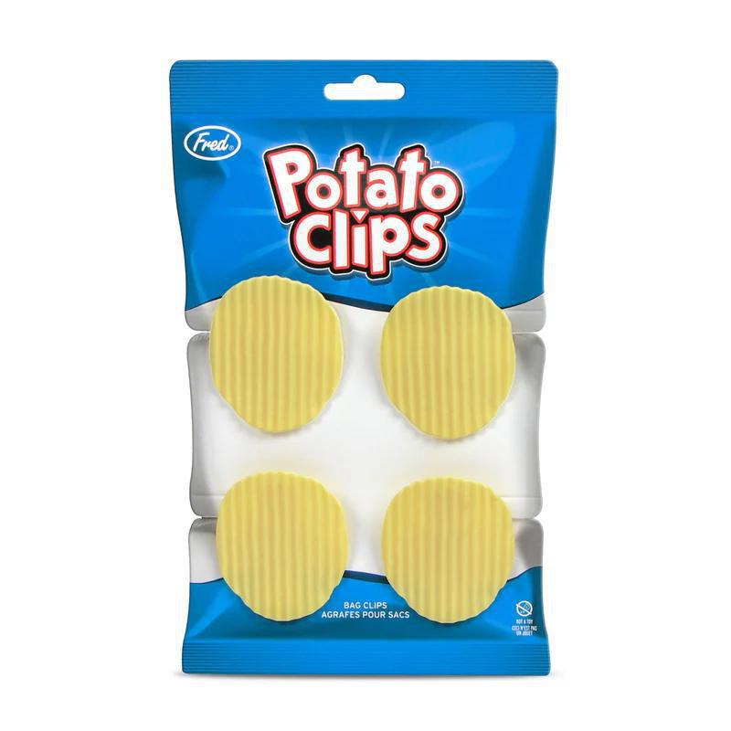 Pack of yellow potato clips with blue packaging featuring the brand 'Fred'.