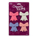 Packaging of Coquette Clips with pink, white, and blue bow-shaped clips on a purple background.
