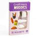 Box of Craft Hero Muddies 3D magnets with illustrations on a white background