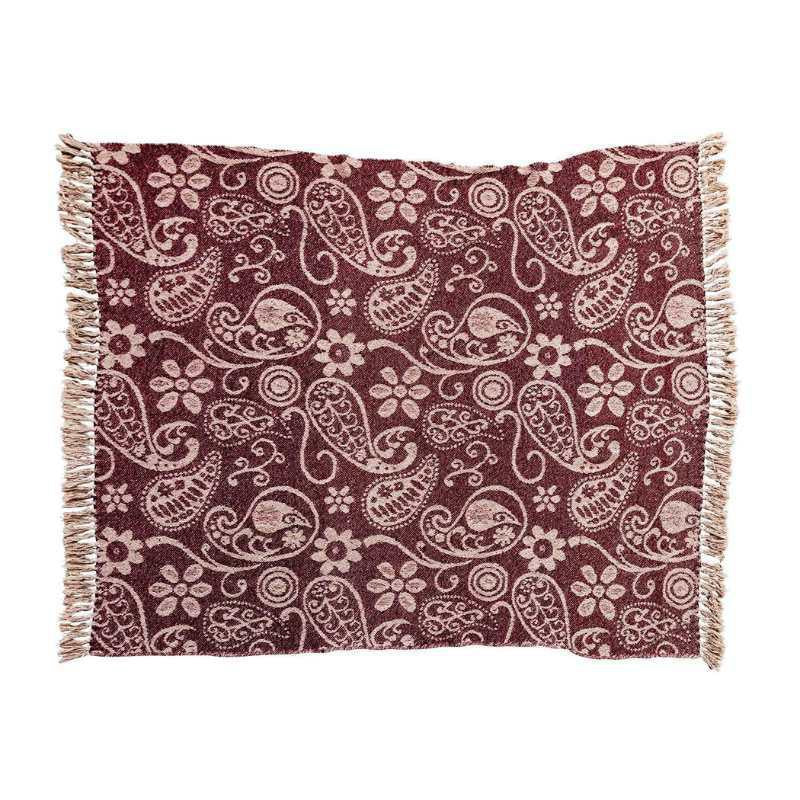 Paisley patterned throw blanket with tassels on a white background