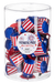 Patriotic mini hot chips in a clear cylindrical container with 'Patriotic Pride' label.