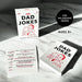 Card game box for '250 Dad Jokes' on a marble surface