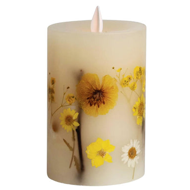 Pillar Daisy Inlay LED Candle with Timer: Whimsical Charm and Timeless Glow!