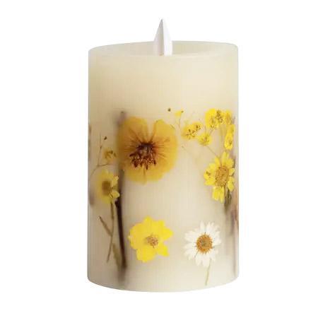 Cream Pillar Daisy Inlay LED wax Candle with Timer 