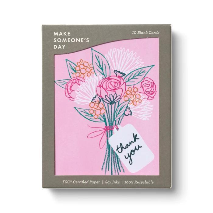 Pink Sketched Bouquet Thank You Note Cards – Boxed Set of 10