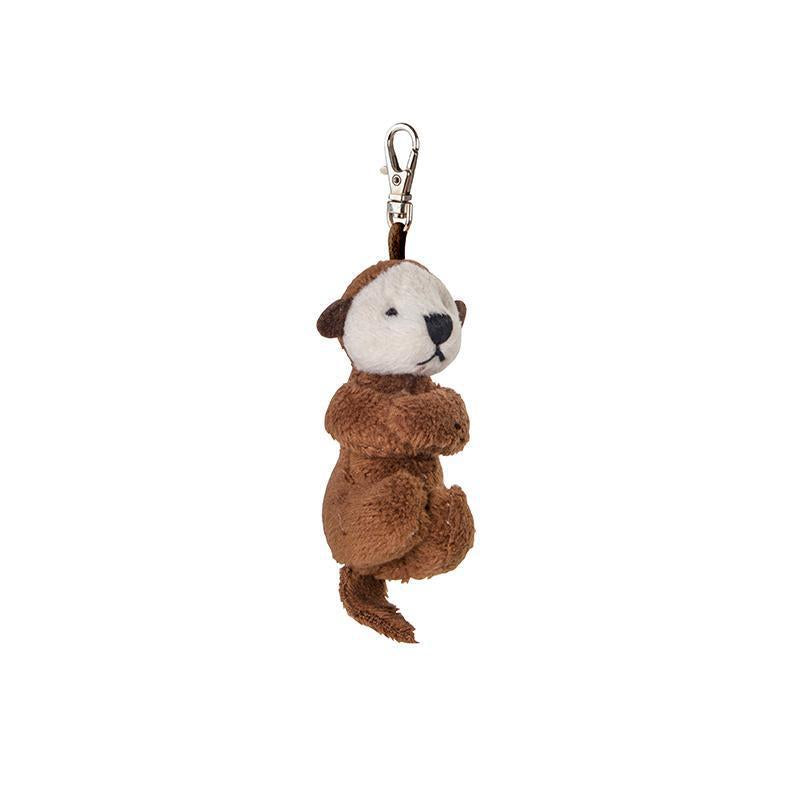 Plush otter keychain with a clip on a white background