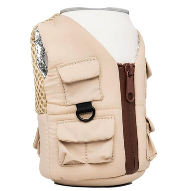 Puffin Adventurer Adventure Vest koozie - Classic Tan Insulated Can Cooler