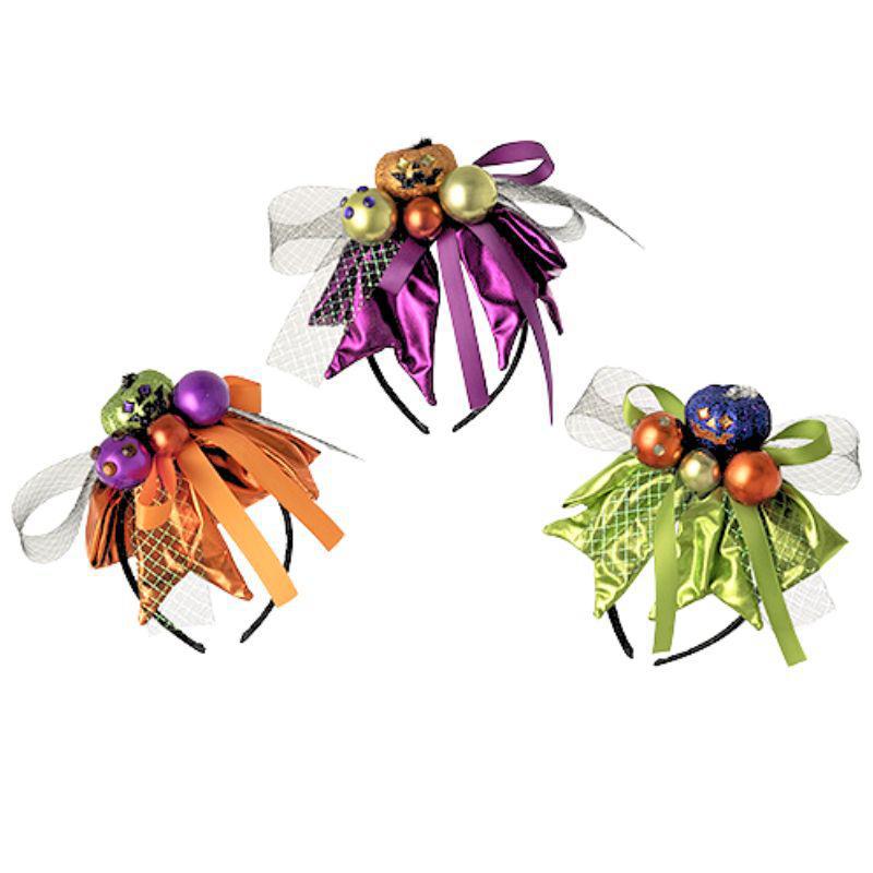 Pumpkin Headband – Glitter & Ribbon Halloween Accessory, 8"