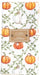A folded white cotton napkin with an all-over autumn print of orange and white pumpkins, green vines, and leaves, secured with a twine strap and a central paper label that reads 'mudpie' and 'Set of 4 Cotton Napkins'.