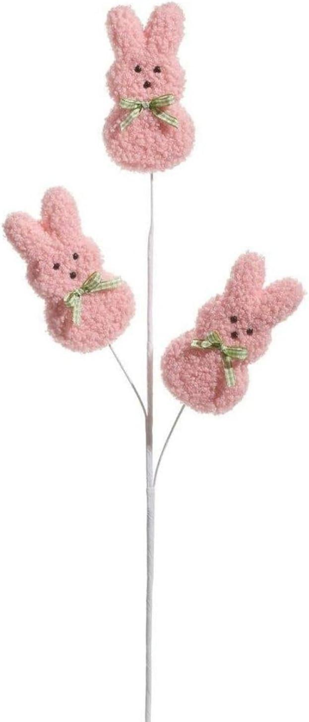 RAZ Imports Pink Easter Bunny Floral Pick – 24" Decorative Plush Rabbit Spray, Set of 3