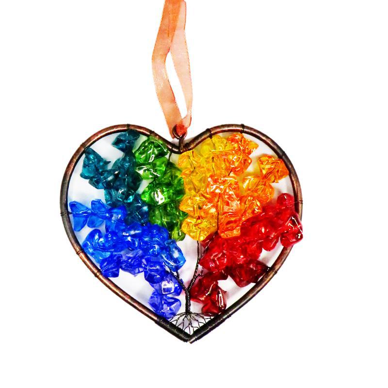 Radiant Symbolism: Heart Rainbow Tree of Life Hanging Ornament