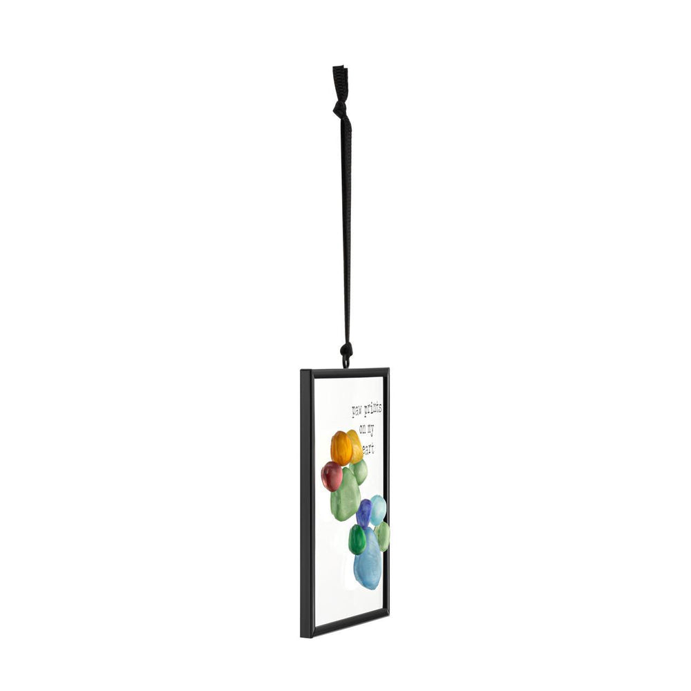 Decorative hanging frame with colorful stones on a white background