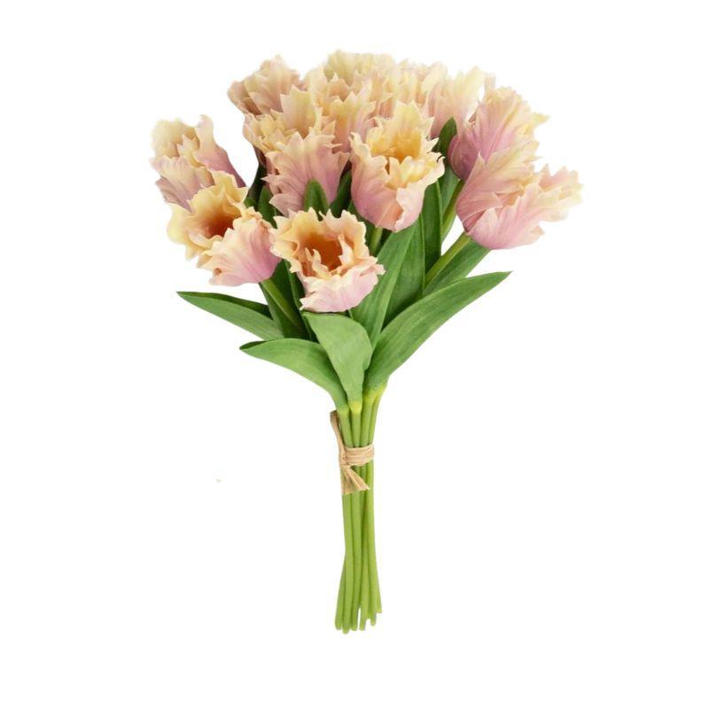 Soft, romantic, and beautifully lifelike. This Real Touch Parrot Tulip Bundle features 12 stems in dreamy pink and cream tones, crafted from PU foam for a natural look and feel.
