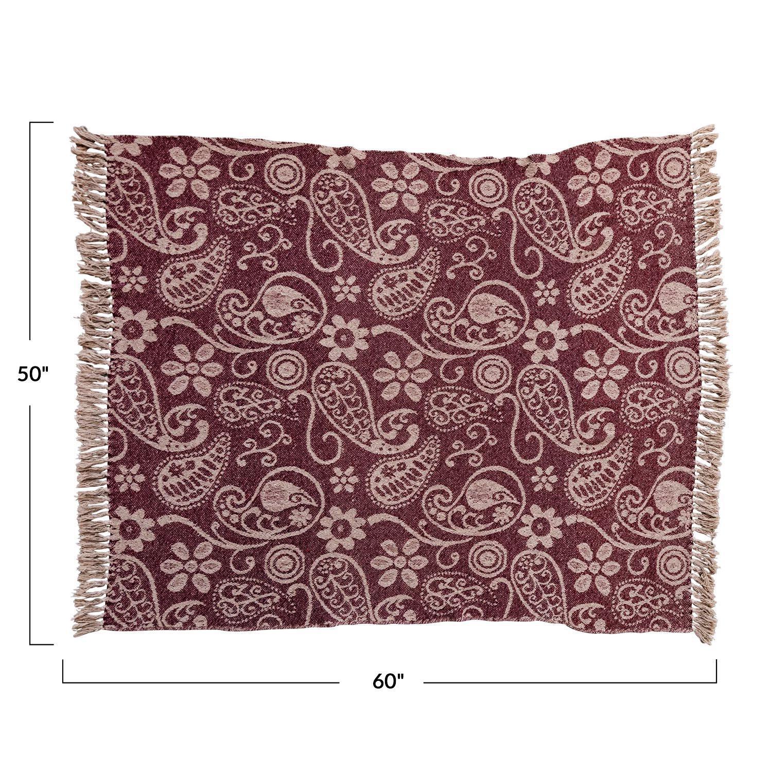 Red and beige Recycled Cotton Throw showing the dimentions 60" x 50"