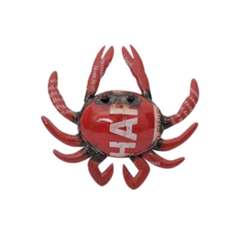 Recycled Metal Crab – Unique Nautical Décor, Red, One of a Kind