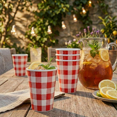 Red Gingham Melamine Cups Set of 4 – Picnic Party Tumblers