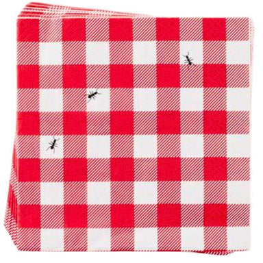 Red Gingham Paper Napkins with Ant Print | 20-Pack Disposable Napkins