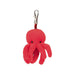 Red octopus keychain with a metal clip on a white background