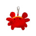 Red plush crab keychain with a yellow shell on a white background