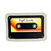 A retro cassette tape-shaped sticker or decal with a cream border, black inner frame, and a yellow label featuring orange stripes. The label reads 'Puget Sounds' in black script.