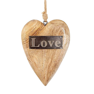 Retro Love: Mango Wood Hanging Heart with Metal Accent