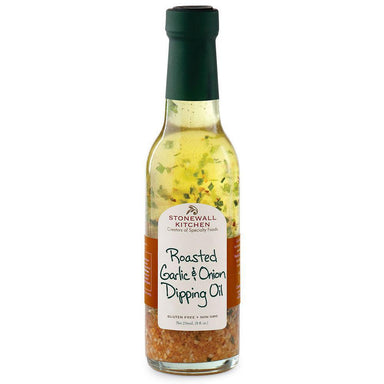 Bottle of Stonewall Kitchen Roasted Garlic & Onion Dipping Oil on a white background