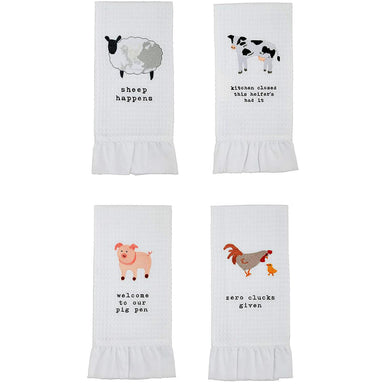 Ruffle Edge Farm Towel: Charming Embroidered Kitchen Accent (4 Styles)