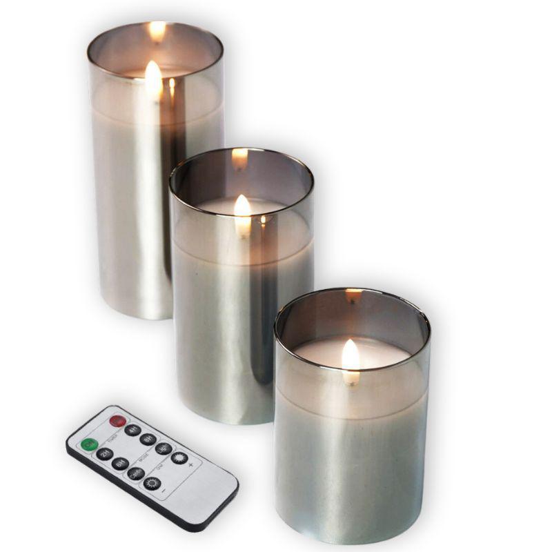 S/3 4/5/6"H LED Smokey Glass Tube Candle Set