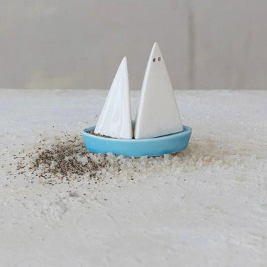 Sailboat Salt & Pepper Shakers – Coastal Stoneware Set