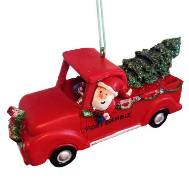 Santa in Red Pickup Truck Ornament 
