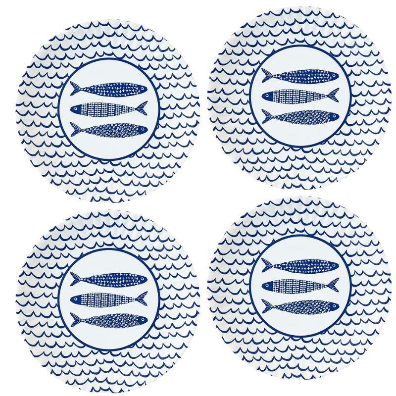 School of Fish Melamine Plates Set – 4 Coastal 11" Plates