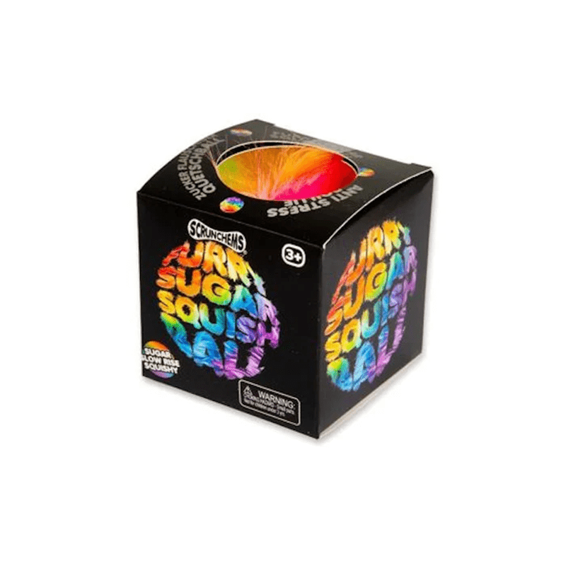 Black box with colorful text and a multicolored sphere inside on a white background