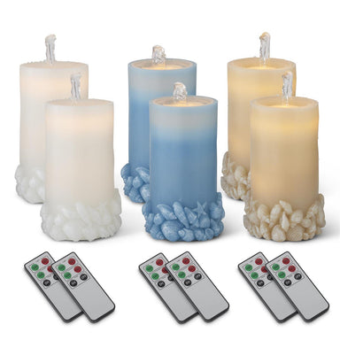 Seashell Embossed LED Water Candles with Remote – Set of 6