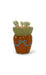 Ceramic container with a green lid and brown body on a white background