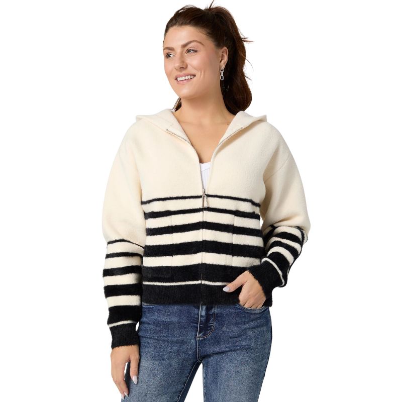 Sonja Hooded Zip Front Stripe Cardigan | Women's Knitwear