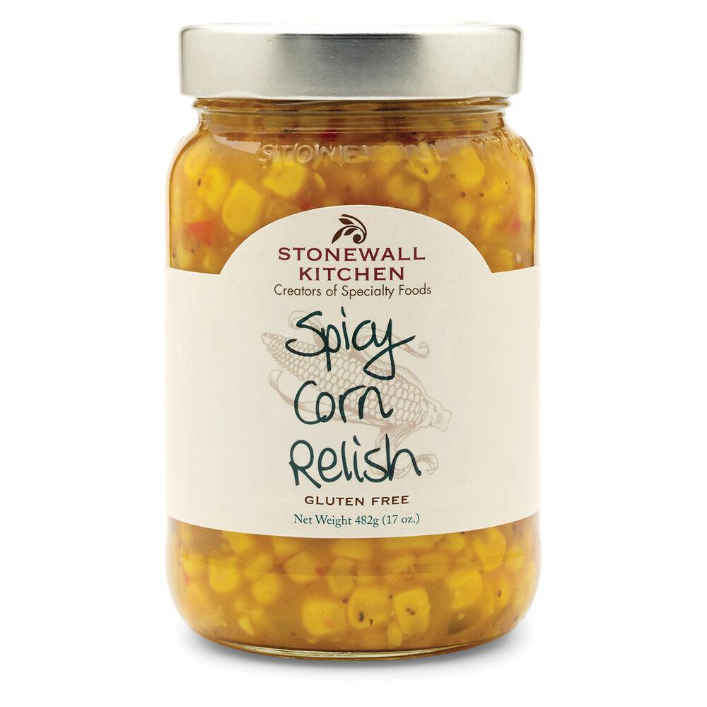 Jar of Stonewall Kitchen Spicy Corn Relish on a white background