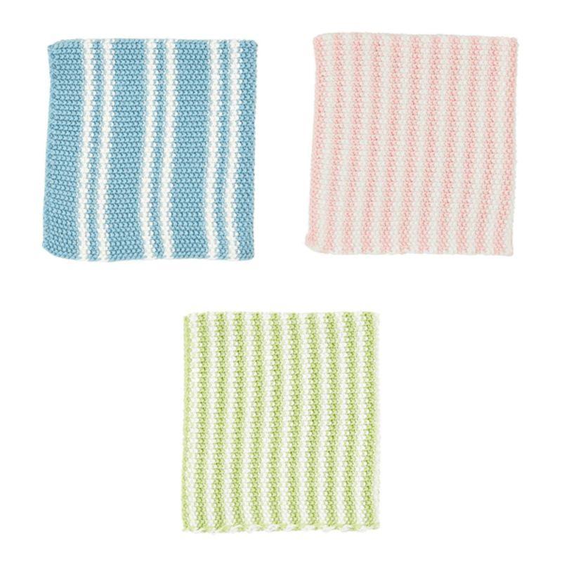 Spring Knit Dishcloth Set – Pastel Stripes, Set of 3