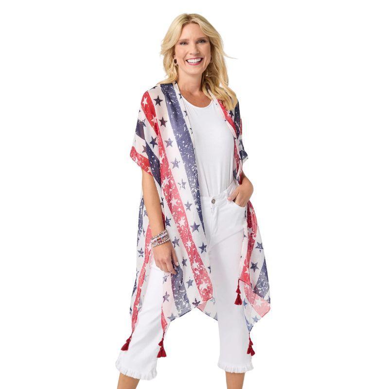 Stars & Stripes Tassel Wrap – Lightweight Patriotic Style
