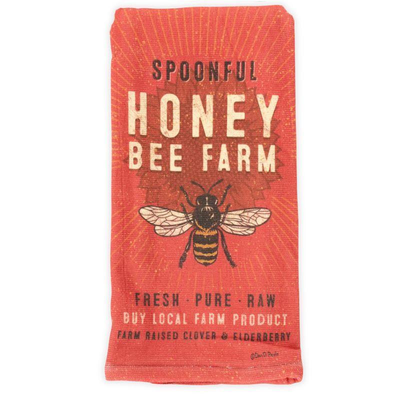 Red package of Spoonful Honey Bee Farm honey with a bee illustration on a white background
