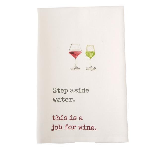 Towel with wine glass illustrations and humorous text on a white background, Step Aside Water Wine Hand Towel – Funny Wino Gift