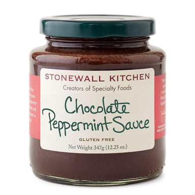 Jar of Stonewall Kitchen Chocolate Peppermint Sauce on a white background