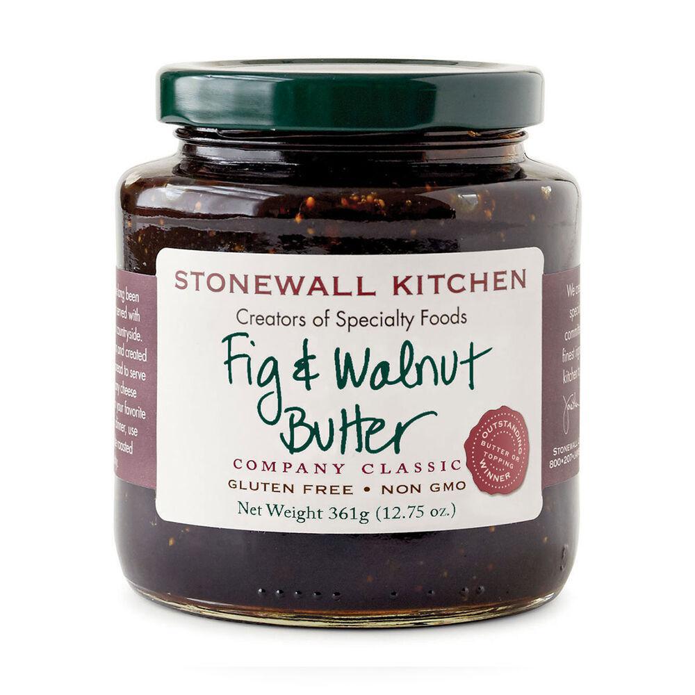 Jar of Stonewall Kitchen Fig & Walnut Butter on a white background