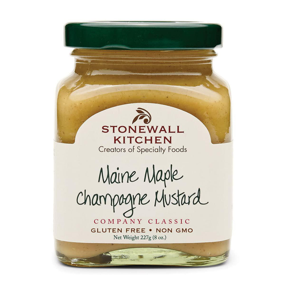 Jar of Stonewall Kitchen Maine Maple Champagne Mustard on a white background