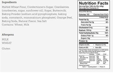 Nutrition facts label and ingredients list on a white background