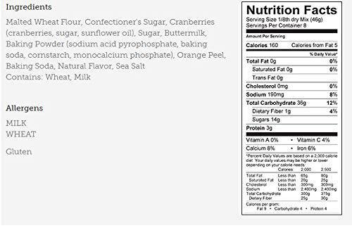 Nutrition facts label and ingredients list on a white background