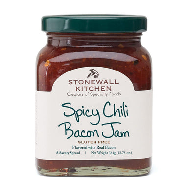 Jar of Stonewall Kitchen Spicy Chili Bacon Jam on a white background