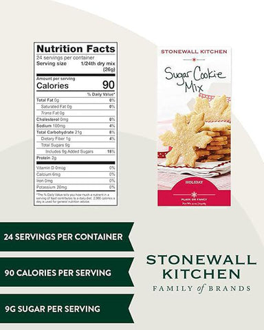 Stonewall Kitchen Sugar Cookie Mix packaging with nutrition facts label